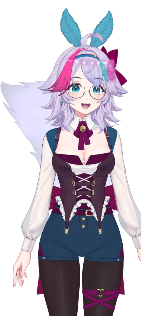 Tori in an alternate outfit with shorts instead of a skirt.